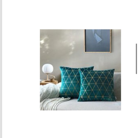 NordECO Homes Other - Geometric Teal and Gold Velvet Throw Pillow Set